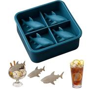 Shark Silicone Ice Mold, 3D Novelty Shark Shape Ice Mould for Whiskey, Easy-Release, for Parties, Home Bars, Kitchen 4 Cavity Funny Shark Mold(1 PCS)