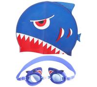 Shark Silicone Swimming Cap, Shark Waterproof Goggle, Cartoon Fish Design HD Anti Fog No Leaking Kids Swimming Goggles Waterproof Swimming Hat Kids, for Teens Children Age 3-15