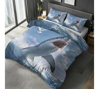 Shark Single Duvet Cover, Coastal Seagull Bedding Set 2 Piece Soft Microfiber Quilt Cover Reversible Duvet Sets with 1 Pillows Zipper Closure L-130