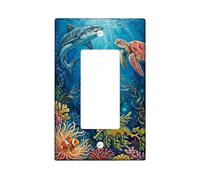 Shark Single Rocker Light Switch Cover, Underwater Tropical Turtle Coral Summer Blue Plastic Standard Size Decorative Wall Plates for Bedroom Bathroom Kitchen Entrance Decor