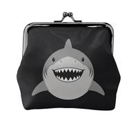 Shark Smile Leather Coin Purse for Women-Small Kiss Lock Wallet, Mini Card Holder for Keys Lipstick, Cute Change Purse for Travel