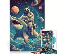 Shark Space Astronaut 1000 Piece Jigsaw Puzzles for Adults Teenagers Memory Upgrade Light Relax Sharp Cut Lovely Gift 38x26cm