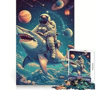Shark Space Astronaut 1000 Piece Jigsaw Puzzles for Adults Teenagers Memory Upgrade Light Relax Sharp Cut Lovely Gift 38x26cm