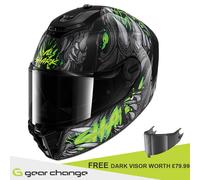 Shark Spartan RS Shaytan Mat Full Face Helmet Black/Green/AnthraciteL Black,Green,Anthracite