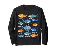 Shark Species Cute Shark Faces Type Marine Biology Kids Boys Long Sleeve T-Shirt