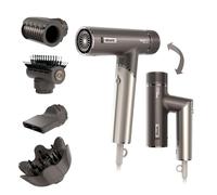 Shark SpeedStyle Pro FLEX Hair Dryer, High Performance High-Velocity Hair-Dryer w/ 4 Styling Attachments, Lightweight, Ionic, No Heat Damage, Folding Handle, For All Hair Types, Mocha Silver HD542UK