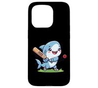 Shark Striker Cartoon Shark Playing Cricket Case for iPhone 15 Pro