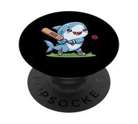 Shark Striker Cartoon Shark Playing Cricket PopSockets Adhesive PopGrip