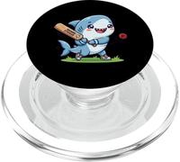 Shark Striker Cartoon Shark Playing Cricket PopSockets PopGrip for MagSafe