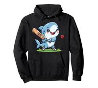 Shark Striker Cartoon Shark Playing Cricket Pullover Hoodie
