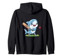 Shark Striker Cartoon Shark Playing Cricket Zip Hoodie