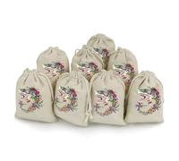 Shark Sugar Skull Mexico Dia De Los Printed Cotton And Hemp Bunches Pocket Drawstring Pouch 8 Pieces Reusable Gift Bags