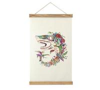 Shark Sugar Skull Mexico Dia De Los Printed Linen Hanging Poster Lightweight Wall Art Painting Artwork for Home Decor