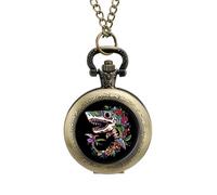 Shark Sugar Skull Mexico Dia De Los Vintage Pocket Watches Roman Numerals Quaretz Watch with Chain Christmas Birthday Gifts Coppery-Style
