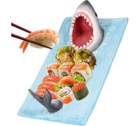 Shark Sushi Serving Plate, Ceramic Shark Sushi Platter, Creativity 3D Hungry Sharks Shape Ceramic Dipping Plate Rectangle, Cake Food Snack Cheese Board, Sharks Hot Pot Dish for Dining Kitchen Decor