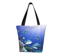 Shark Swimming Under the Sea Print Comfortable Summer Shoulder Bag Canvas Tote Travel Beach Hiking Shopping Weekend