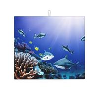 Shark Swimming Under The Sea Print Drying Mat Absorbent Kitchen Counter Heat Resistant Reusable Quick Dry Utensil Pad