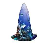 Shark Swimming Under The Sea Print Hooded Cloak Teens Kids Adults Halloween Gothic Variety Carnival Cosplay Costume
