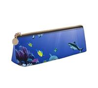 Shark Swimming Under The Sea Print Leather Pencil Case Zipper Pencil Multifunctional Stationery Bags
