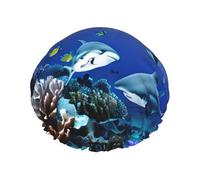 Shark Swimming Under The Sea Print Reusable Shower Caps For Women, DoubleHair Cap,Adult Hair Cap For All Hair