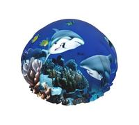 Shark Swimming Under The Sea Print Reusable Spa Salon Shower Cap For All Hair Lengths With Lining Elastic Band