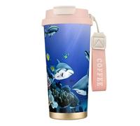 Shark Swimming Under The Sea Print Steel Coffee Mug,Coffee Thermos Outdoor,Camping Mug with Leak-Proof Lid,Portable Cups for Keep Hot/Ice