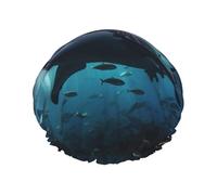 Shark Swimming Under the Sea print Stylish Shower Cap Reusable Shower Cap Women Large Shower Cap for Braids Long Hair