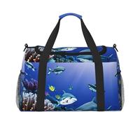 Shark Swimming Under The Sea Print Travel Hand Travel Bag Weekender Overnight Carry On Tote Foldable Crossbody Bag