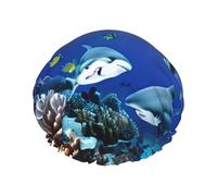Shark Swimming Under the Sea shower caps with a double layer of, hold your hair well whether using them while showering or taking bath.