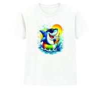 Shark Swimming Watercolor Sublimation Boys T-Shirt Shark Ocean Animals Gift for Son 12-13 Years White