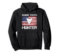 Shark Teeth Hunter Sharks Tooth Patriotic USA Flag Men Women Pullover Hoodie