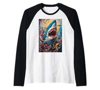 Shark Teeth Ocean Apex Jaws Predator Raglan Baseball Tee