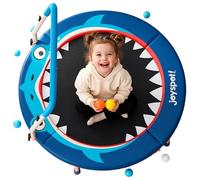 Shark-Themed 3ft Kids Trampoline, 36” Foldable Mini Trampoline for Toddlers Ages 3-6, Adjustable Handle, Supports 100 lbs, Safety Padded Jump Mat, Foldable Legs for Indoor Outdoor, Gift for Boys Girls