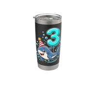 Shark Three 3yr 3rd Birthday Ocean 3 Year Old Birthday Boy Stainless Steel Insulated Tumbler