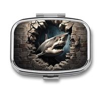 Shark Through Wall Pill Box 2 Compartment - Small Metal Medicine Organizer Portable Pill Case for Purse Pocket Travel Vitamin Organizer for Men Women, BPA-Free
