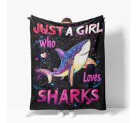 Shark Throw Blanket Just A Girl Who Loves Sharks Warm Decor Soft Flannel Blanket Shark Gifts for Kids Boys Girls Men Women 40" X 50"