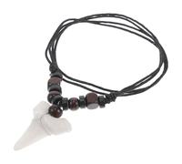 Shark Tooth Necklace with Handwoven Wax Thread and Plastic Resin Wood Beads, Adjustable Length Vintage Bohemian Jewelry for Men and Women, for Beach Outings and Surfing Adventures