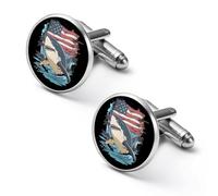 Shark U.S Flag Palm Trees Shirt Cufflinks for Men Cuff Links Tie Father Husband Wedding Business 1.7cm