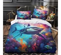 Shark Underwater Comforter Cover 3D Print Hotel Quality 3 Pieces Bedding Set Zipper Colorful Reef Duvet Cover Ultra Soft Washable for Adults Kids Girls Boys Women Teens Youth Single（135x200cm）