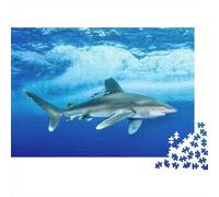 Shark Underwater in Blue Ocean Adult 1000-Piece Jigsaw Puzzle, 70x50cm/1000pcs, for Progress Whenever Time Allows; Clean White Card Pieces for Sorting