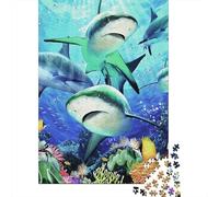 Shark Underwater Scene 1000 Pc Cardboard DIY Marine Life Art Style Jigsaw 12+, Challenging Family Game, Stress Relief, Vibrant Colours & Leisure Decor 38x26cm/1000pcs