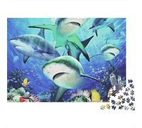 Shark Underwater Scene 1000 Pc Cardboard DIY Marine Life Art Style Jigsaw, Challenging Puzzle Adults/Teens, Stress Relief, Vibrant Colours & Indoor Leisure 52x38cm/1000pcs