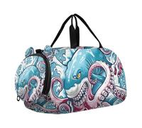 Shark Vs Animal sea Girl's Gym Duffel Bag with Shoes Compartment Large Capacity Weekender Overnight Bags for School Practice, Sports, Travel