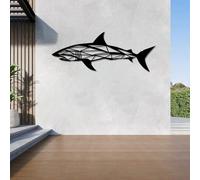 Shark Wall Decor Metal Garden Wall Ornaments Ocean Wall Art Shark Bathroom Decor Geometric Art Animal Decoration Minimalist Line Indoor Outdoor Housewarming Gifts - Black, 29.9x11.3 inch/76x29 cm