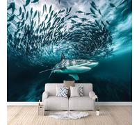 Shark Wall Murals for Bedroom Photo Wallpaper 3D Schools of Ocean Fish, Sharks Wall Mural 400 × 280 cm (W x H) Non-Woven Photo Wallpaper Mural Living Room Sofa TV Background Decor