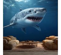 Shark Wallpaper Mural - Blue Ocean Sea Animal Wall Paper, Shark Home Decor, Non-Woven Waterproof Print Wallpapers for Bedroom Living Room, Feature Walls Mural 200x140 cm GzA04