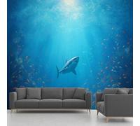 Shark Wallpaper - Tropical Fish Coral Reef Underwater World Panoramic Mural - Photo Wall Mural for Bedroom Living Room Hallway Restaurant Home Decoration - 200x150 cm Wall Paper