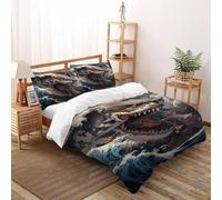 Shark Wave Bedding Set 3D Design Animal Theme Wildlife Marine Animal Duvet Cover Set Chic Breathable Quilt Cover 3 Pieces Universal for All Seasons Pillowcase Double(200x200cm)