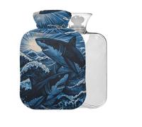 Shark Wave Blue Print Hot Water Bottle with Cover 2L Large Warm Water Bag for Pain Relief Men Women