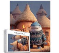 Shark Wearing Cape 1000 Piece Jigsaw Puzzles for Adults African Village Art Jigsaw Puzzle Challenging Family Activity Games Colorful DIY Craft Puzzle for Home Decor Gifts 20×27 Inches